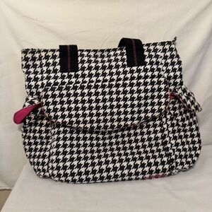 Aaronchang Medium Size Tote Bag Houndstooth With Hot Pink Accents‎